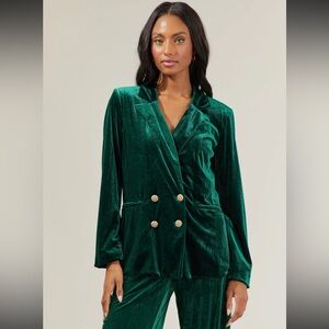 Sugarlips Emerald Velvet Collared Blazer